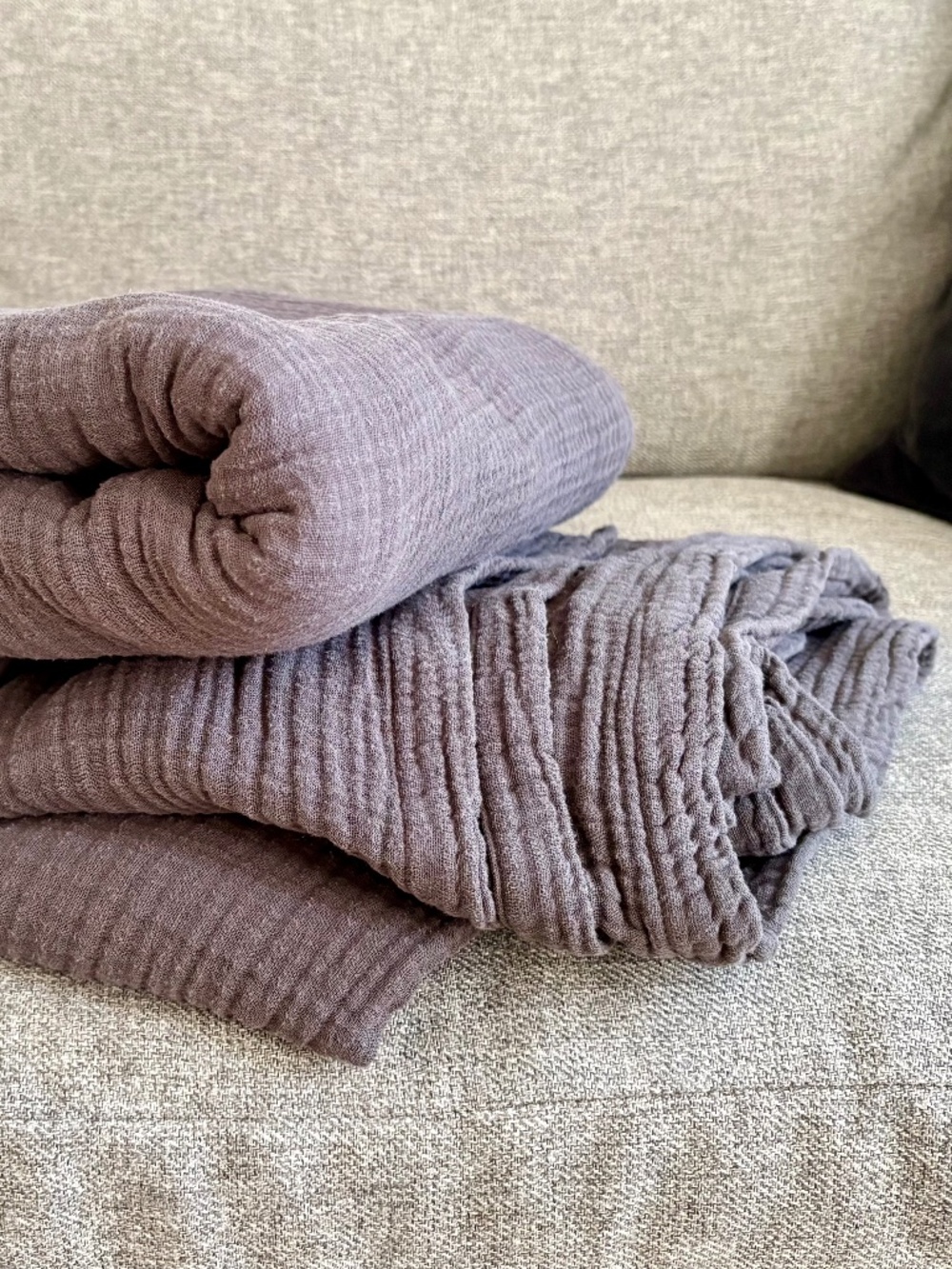 Quince Airy Gauze Organic Cotton Grey Queen Blanket